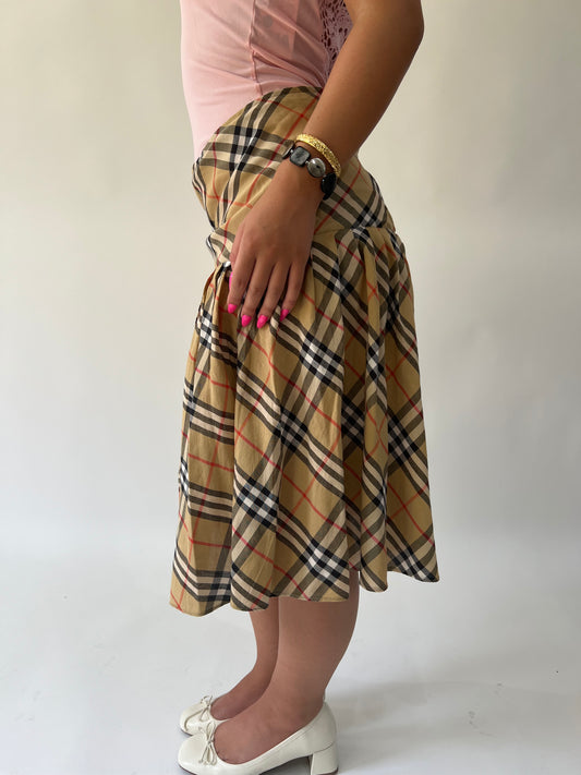 SATC drop | falda midi de cheques de nova beige medio