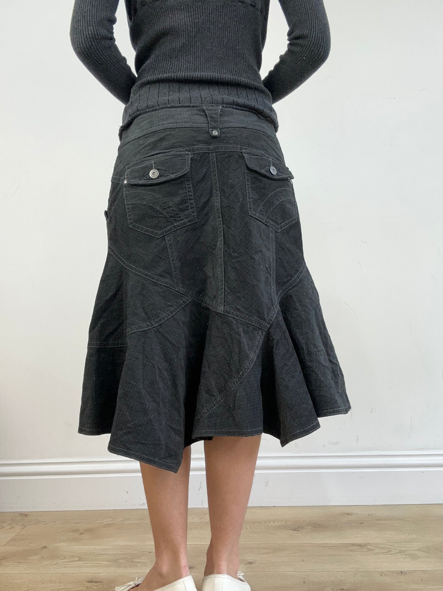 vintage edit thirteen | medium grey old label next corduroy midi skirt