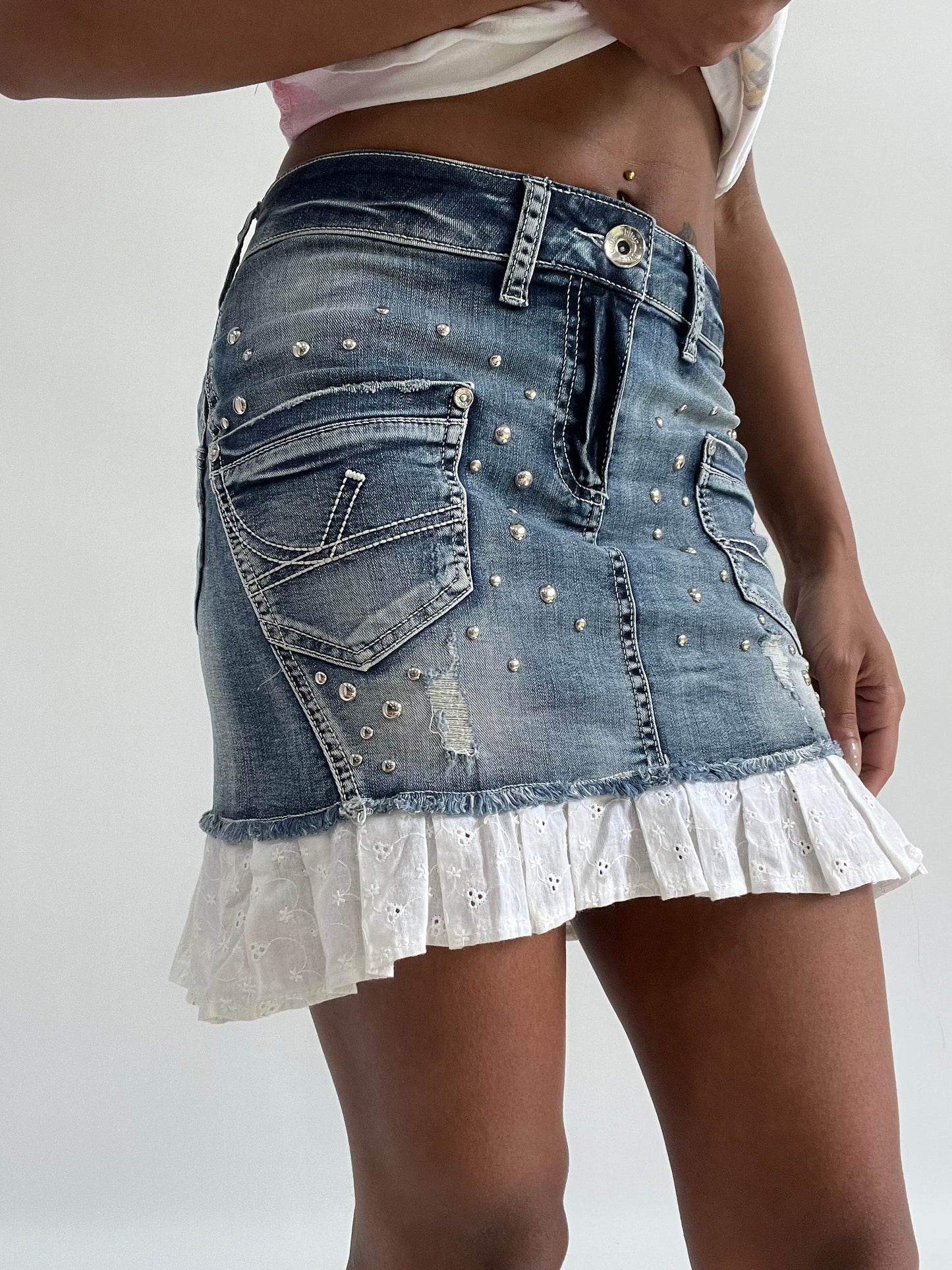 BEST PICKS | small blue denim mini skirt with lace up back