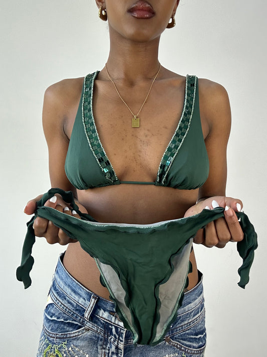 BEST PICKS | small green rhinestone bikini set