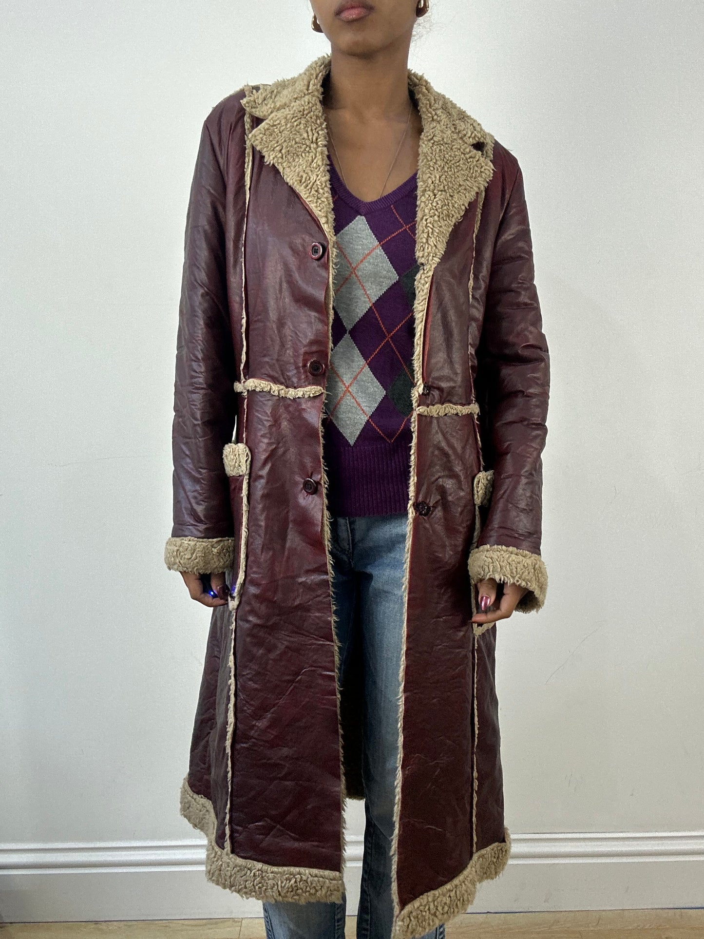 winter edit | medium burgundy faux leather trench coat