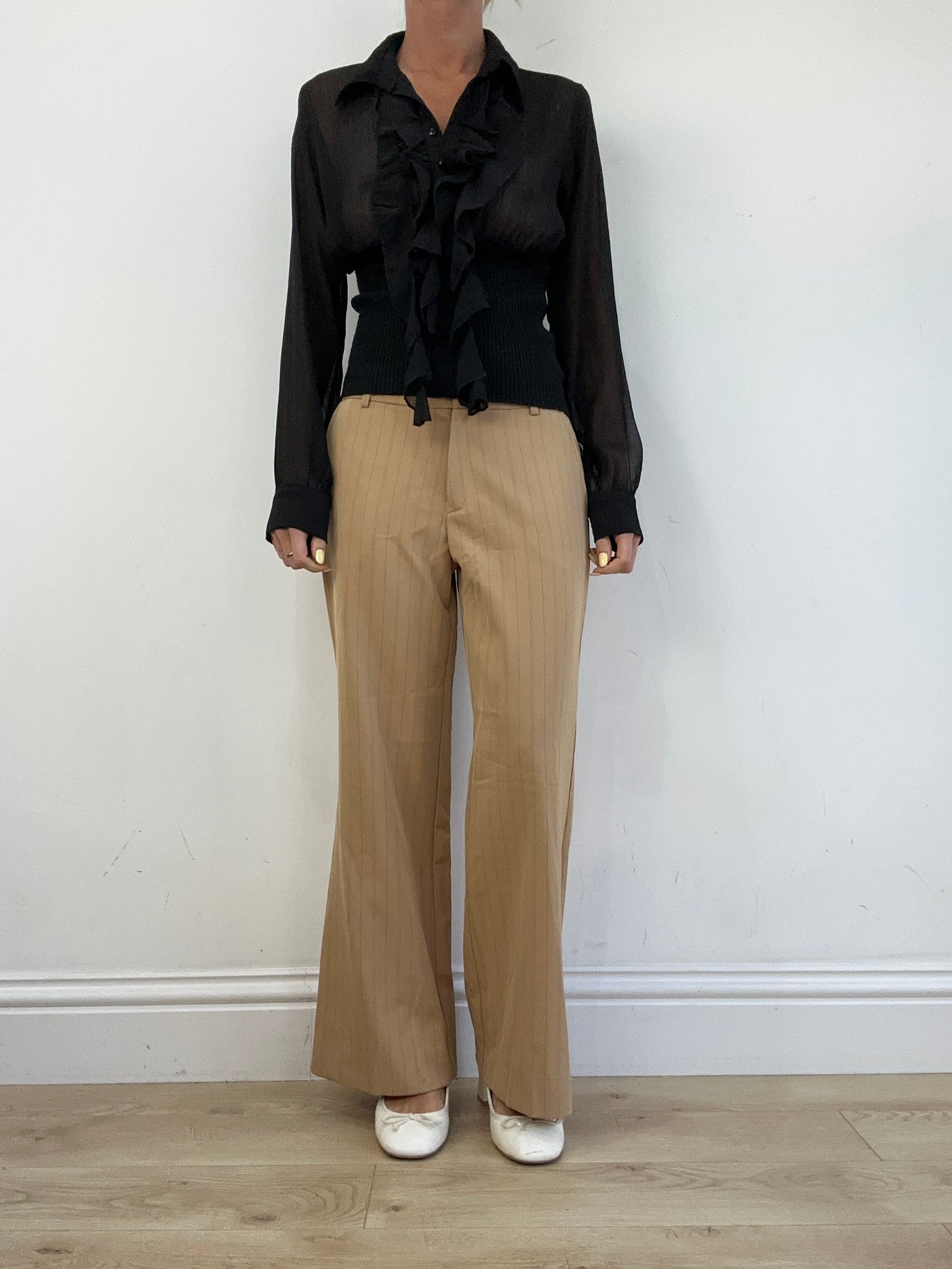 vintage edit eleven | large beige pinstripe trousers
