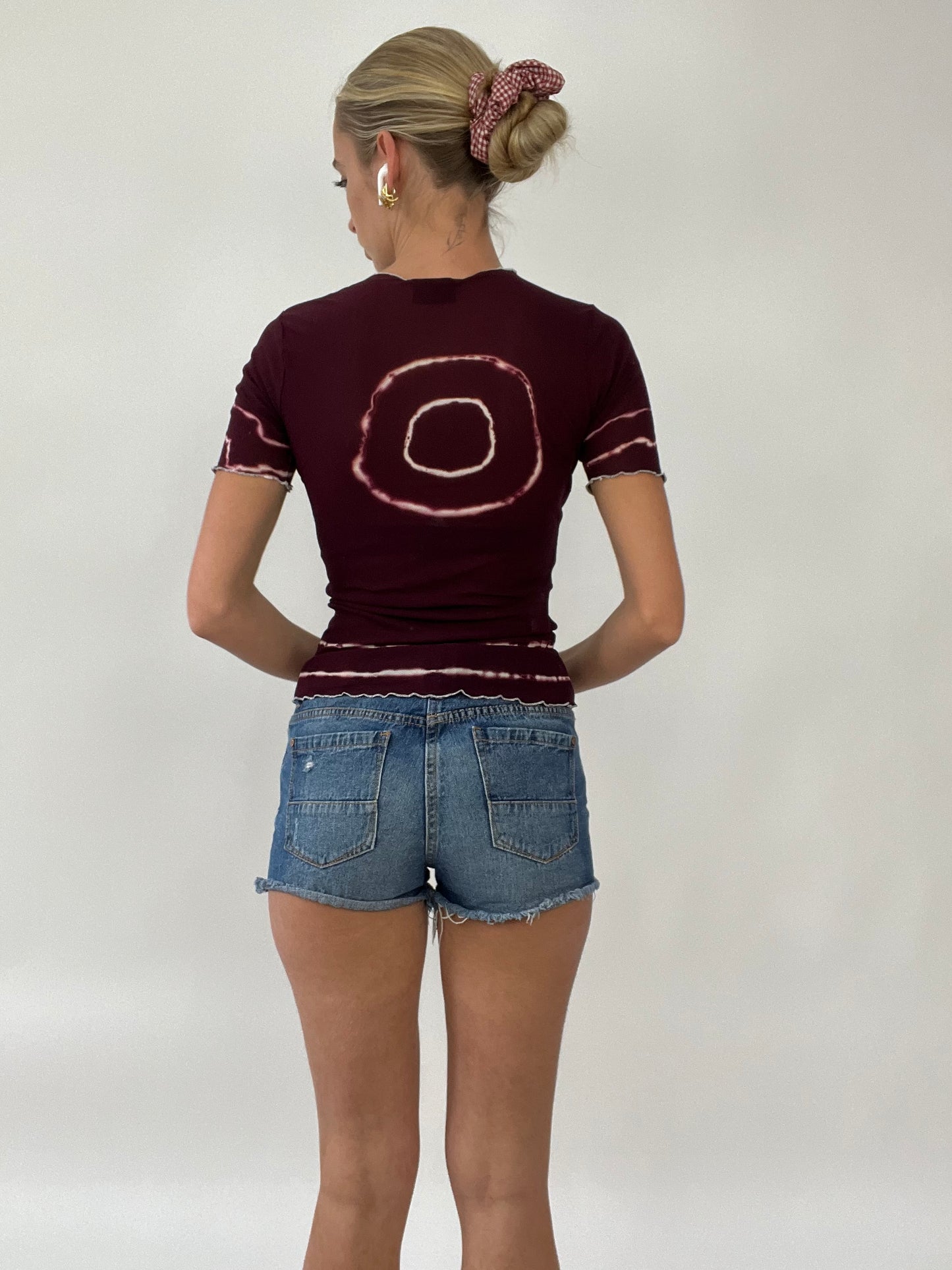 💻 COCONUT GIRL DROP | large burgundy mesh t-shirt with white circle pattern
