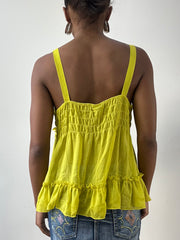 LFW edit | small yellow cami top with lace style trim