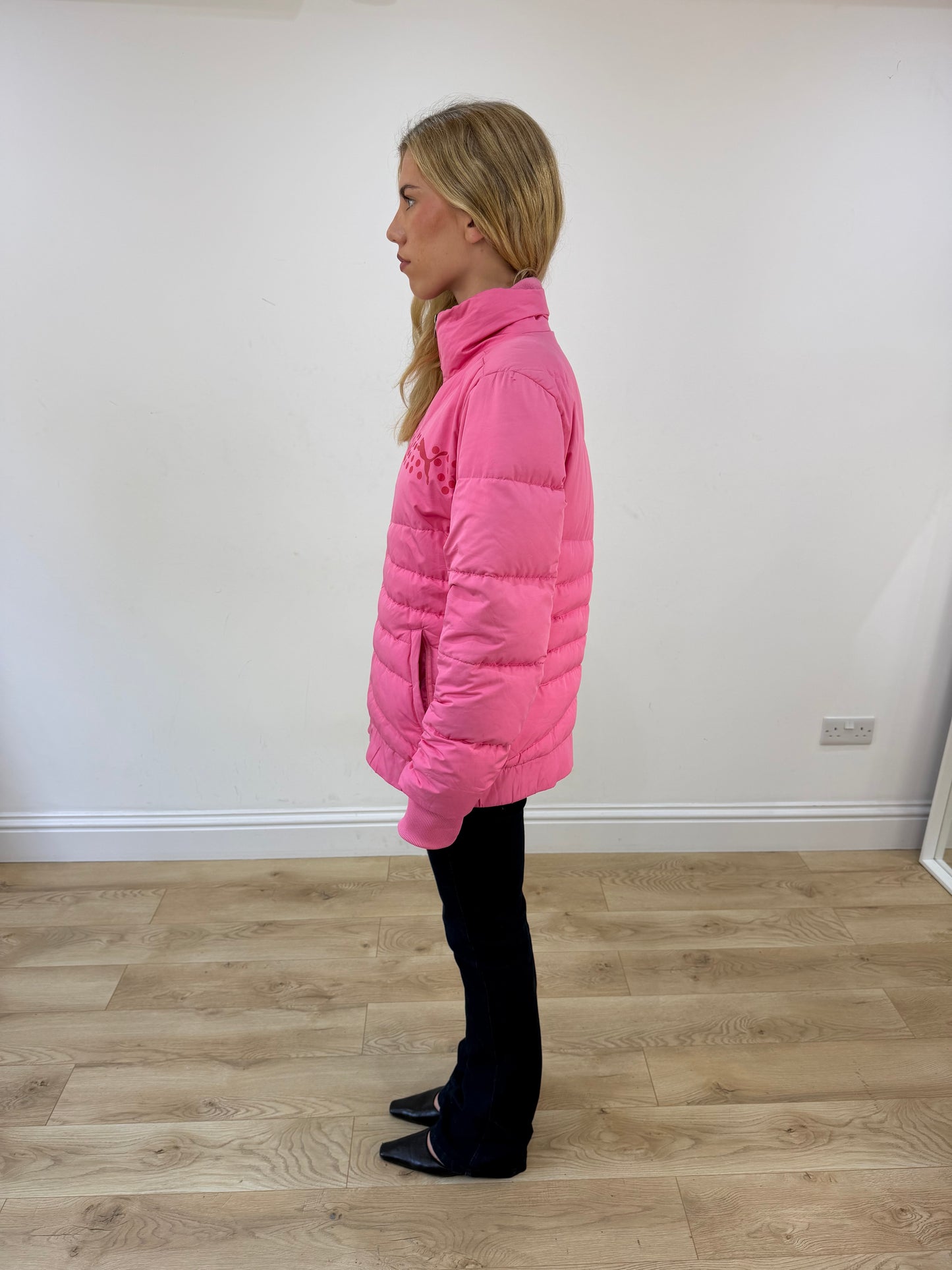 large pink puma puffer coat