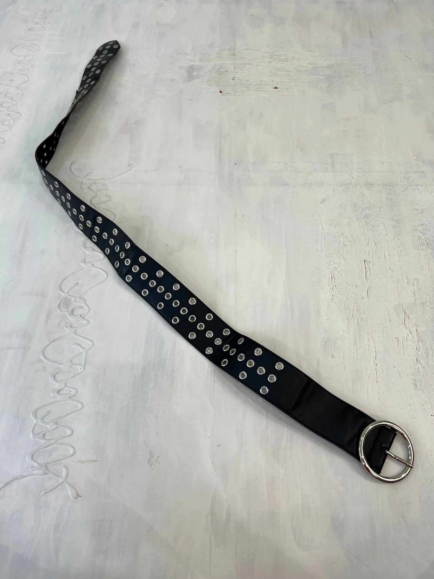summer edit | black faux leather belt with silver eyelet detail