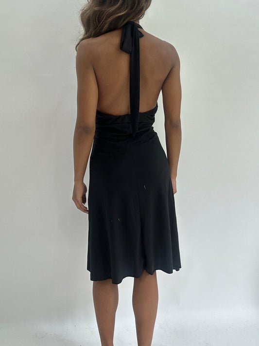 wedding guest drop | small/medium black halterneck midi dress