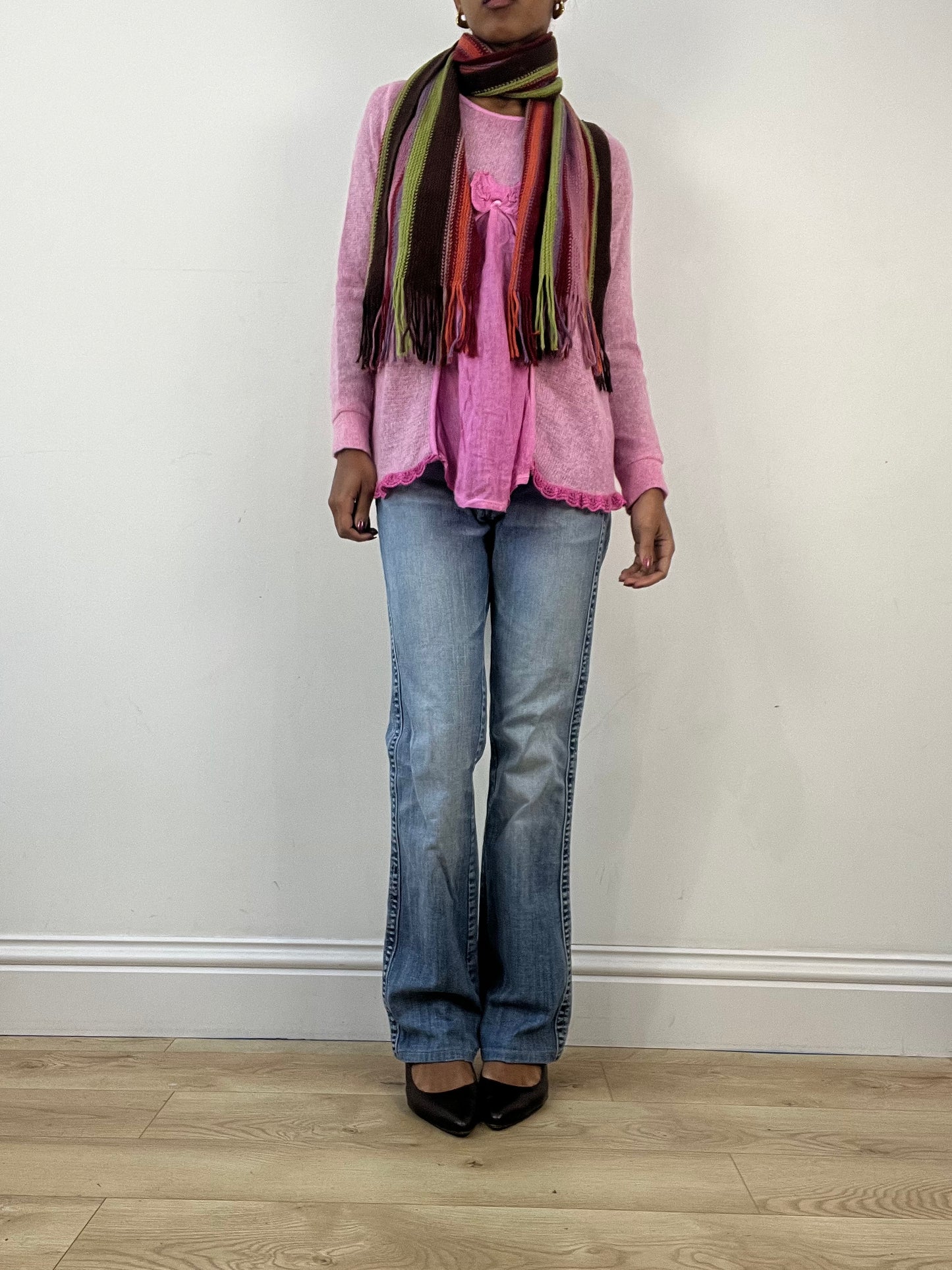 winter edit | green and brown striped knit tassel scarf