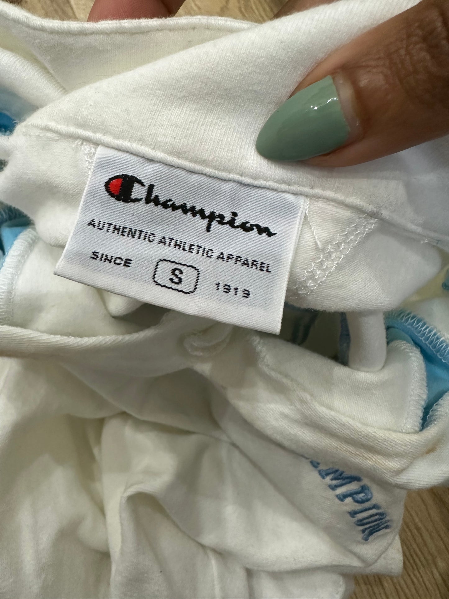 vintage edit: tops | small white and blue champion logo vest top