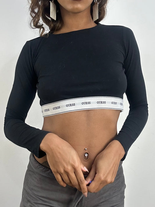 💻 athleisure edit | small black guess cropped long sleeve top