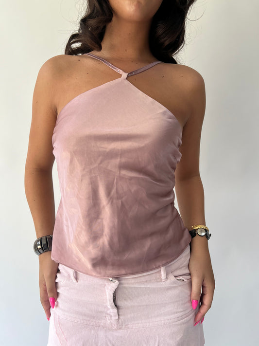 SATC drop | small champagne pink satiny high neck top
