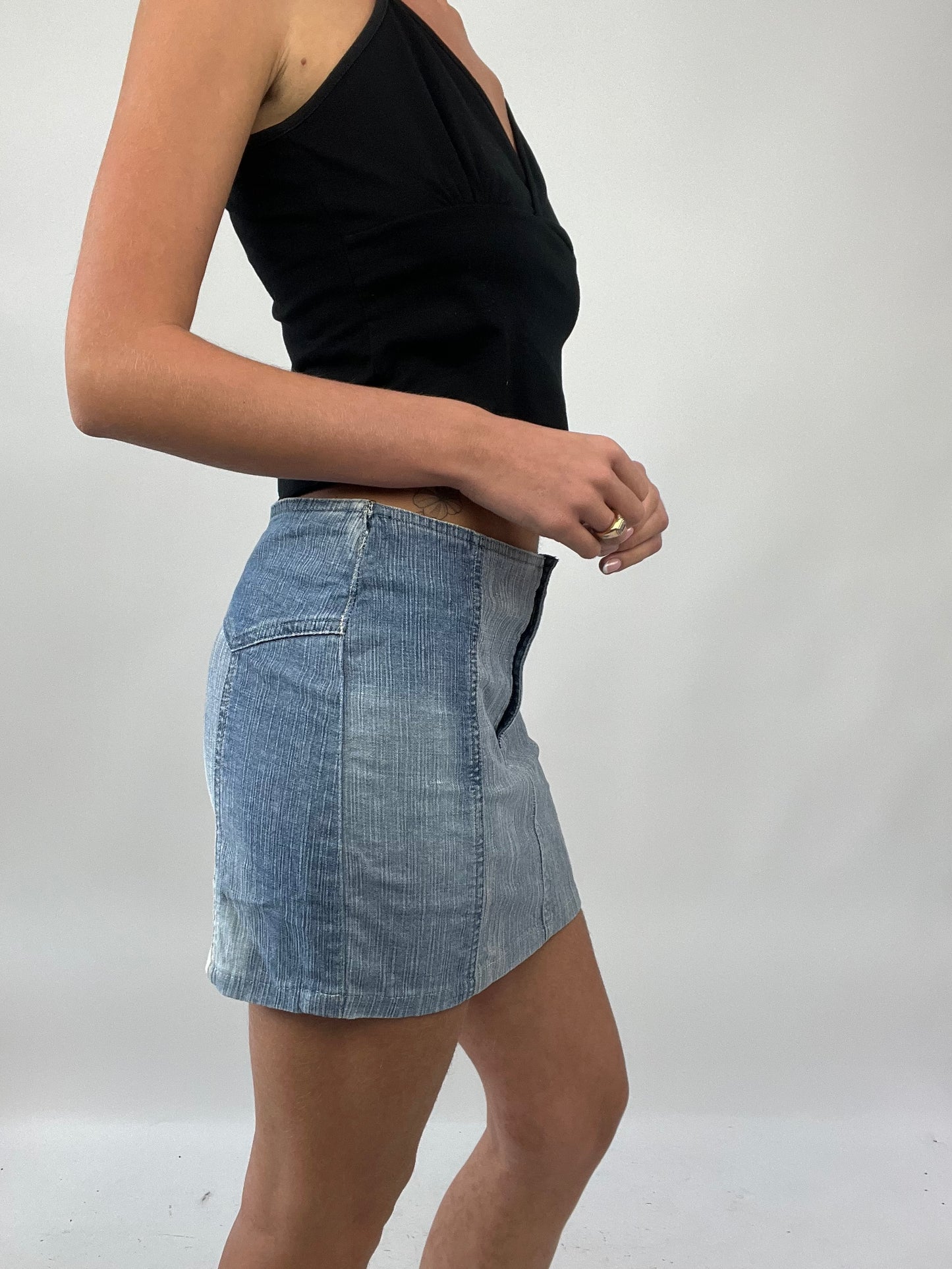 PALM BEACH DROP | small denim blue mini skirt with contrast side panels