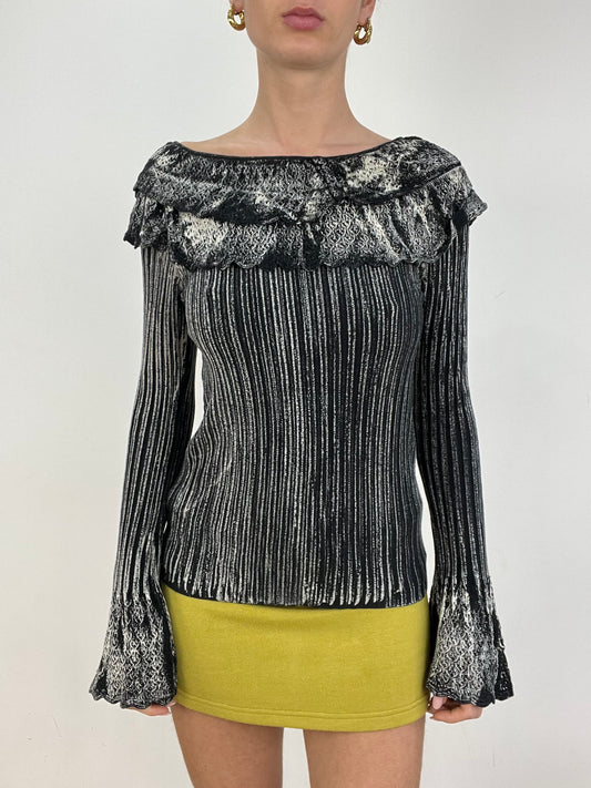 💚 vintage edit seven | medium black and white ribbed jumper