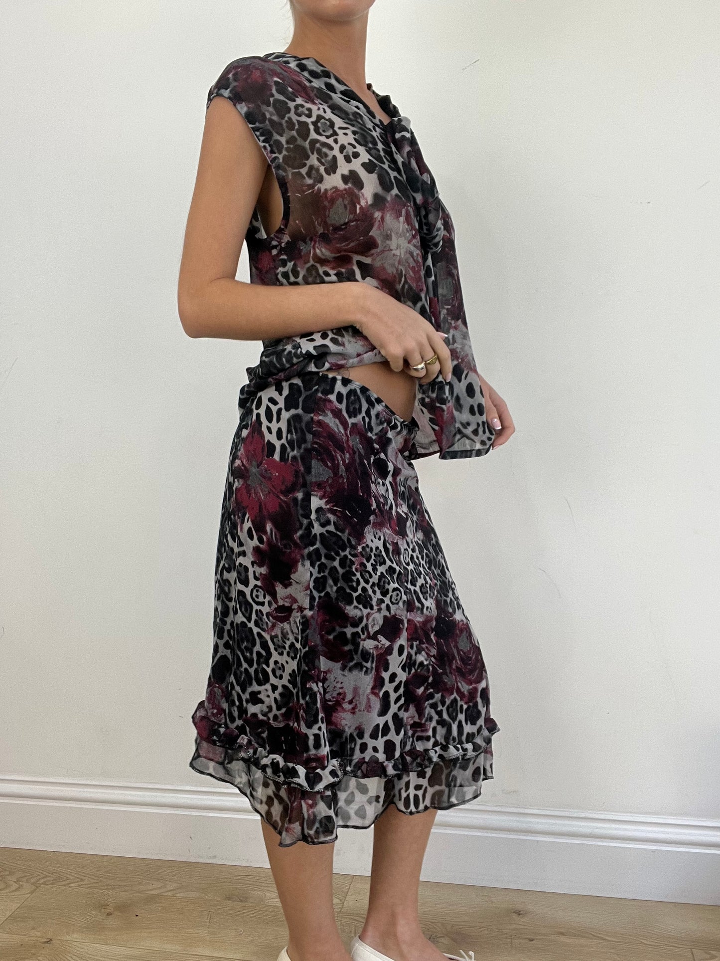 vintage edit three | large red and black leopard print cami skirt set