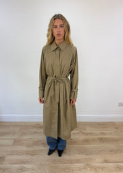 large beige trench coat