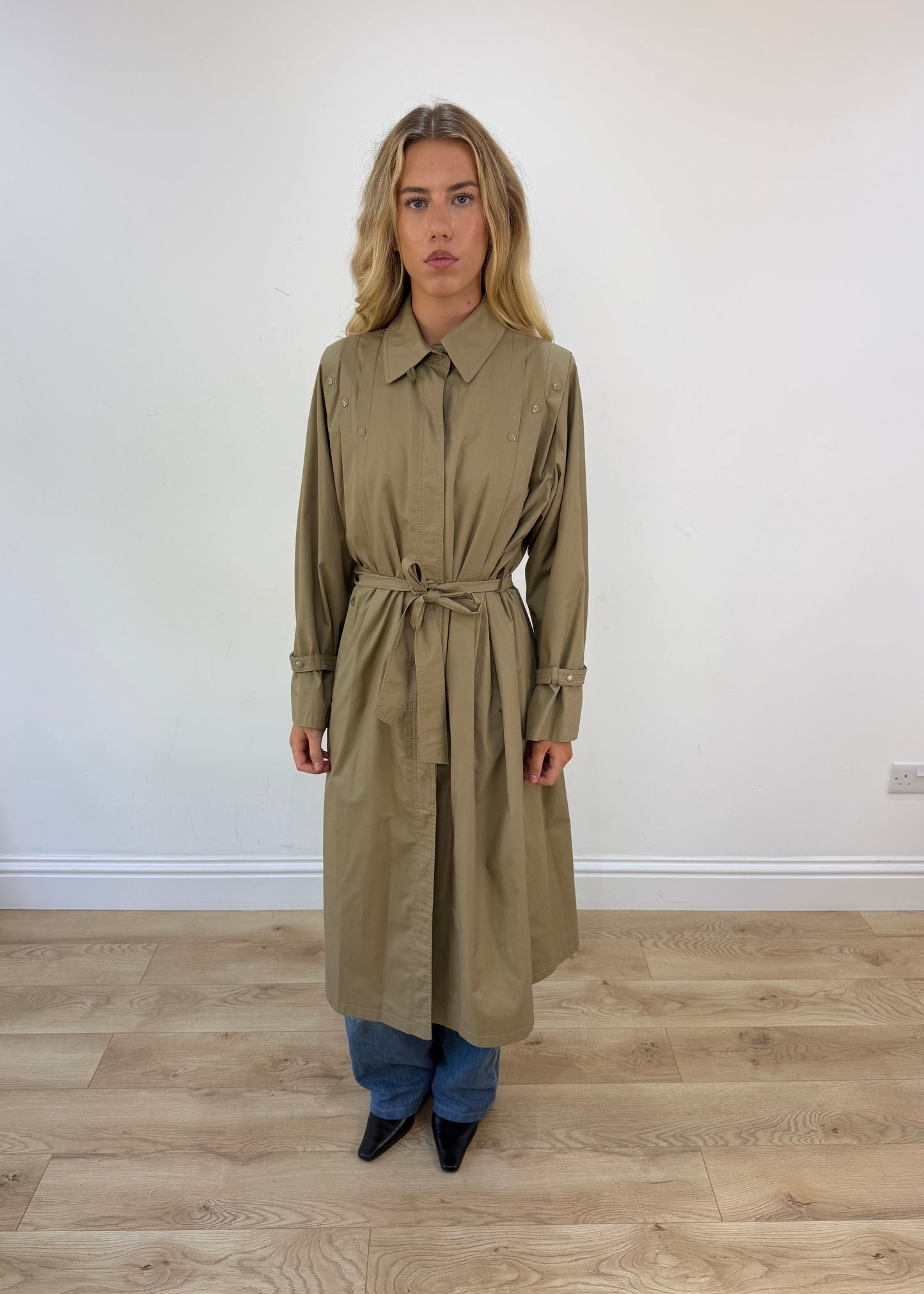 large beige trench coat