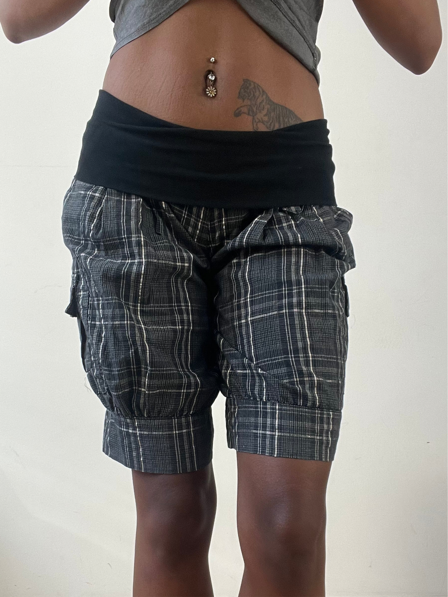 BEST PICKS | small black and grey plaid shorts with fold over waist