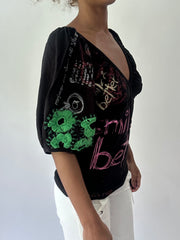 olivia rodrigo drop | taille: S · couleur: noir · article: haut · détails: motif graphique + motif + forme ballon + manches