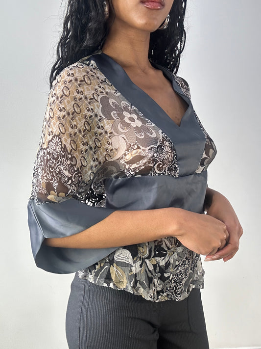 vintage edit twenty-three | small grey floral mesh 3/4 sleeve top