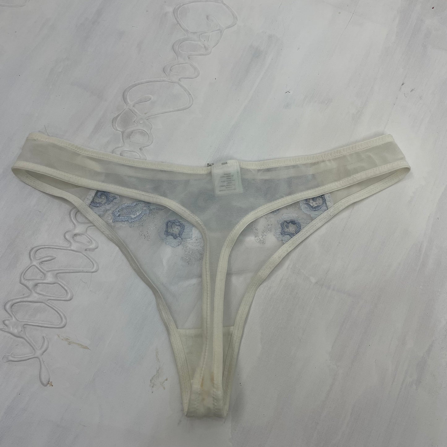 GALENTINES DAY DROP | small white thong with blue embroidery