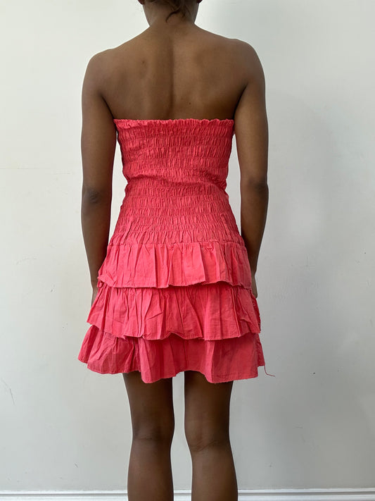 BEST PICKS | small coral pink bandeau mini dress with frill bottom