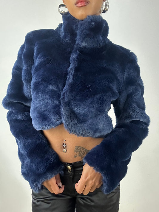 vintage edit: halloween | small blue faux fur cropped jacket