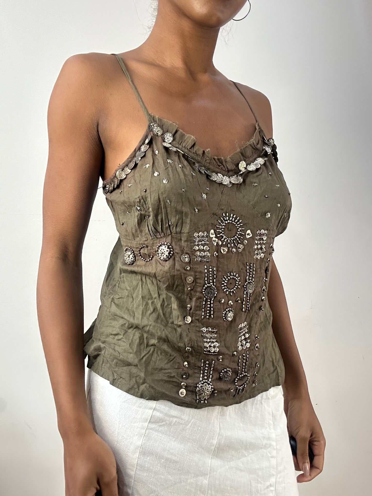 BEST PICKS | small green cami top with beaded details