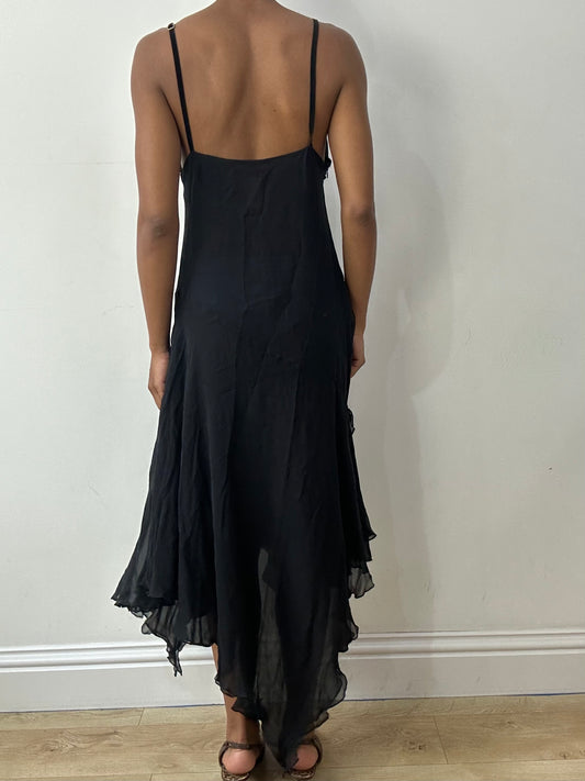 midsummer edit | medium black maxi dress with asymmetric trim