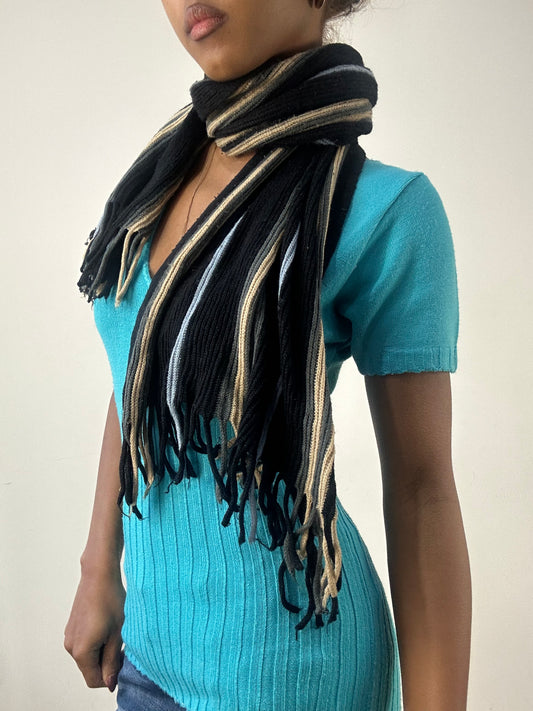 winter edit | black and blue striped knit tassel scarf