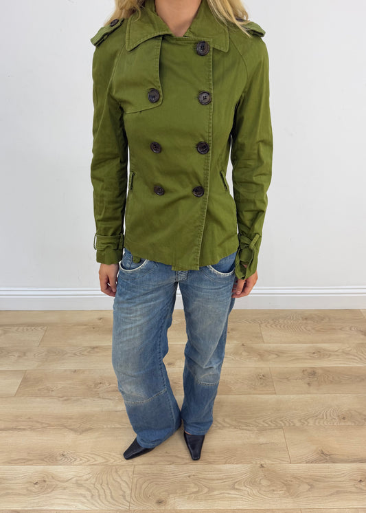 small old label zara green trench coat
