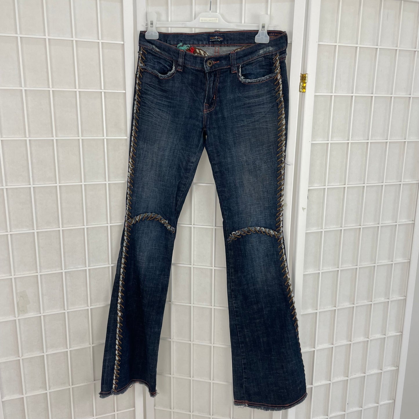 INSTA BADDIE DROP | XS dark blue embroidered jeans with lace up detail