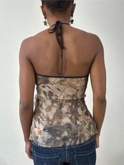 BEST PICKS | small brown halterneck wrap top with floral print