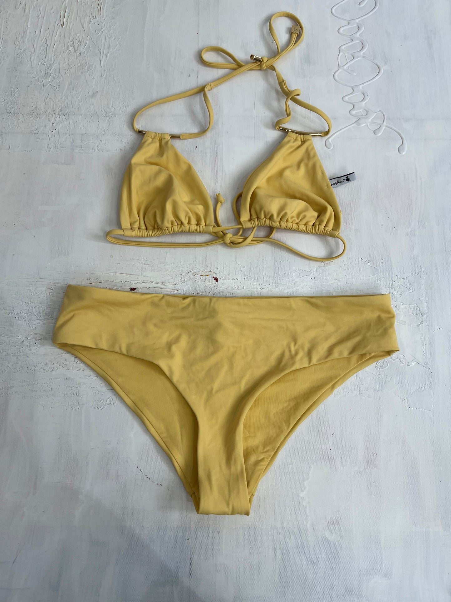 vintage edit thirty | medium yellow bikini set with double strap detail