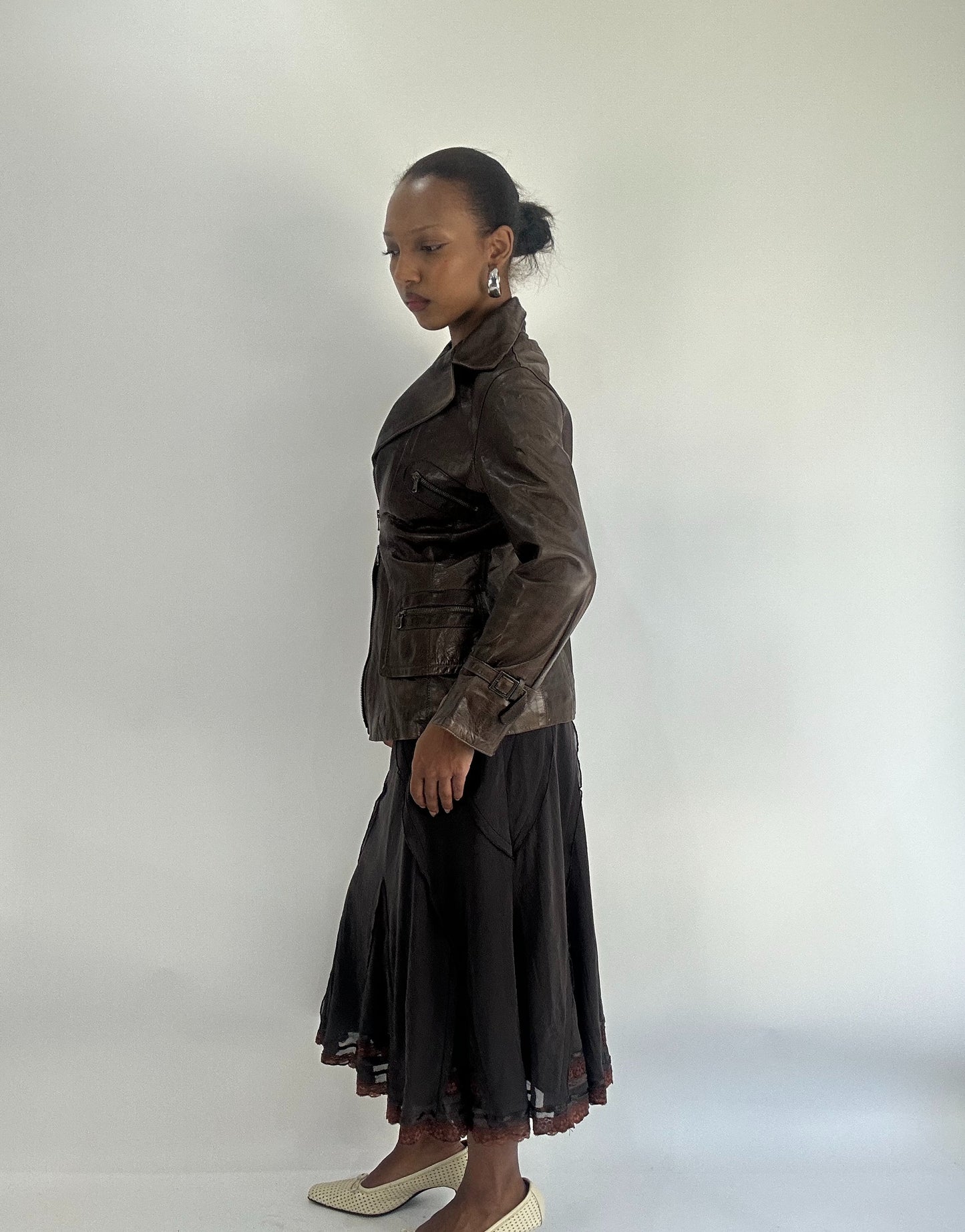 AUTUMN FAVOURITES | medium brown leather jacket with pocket details