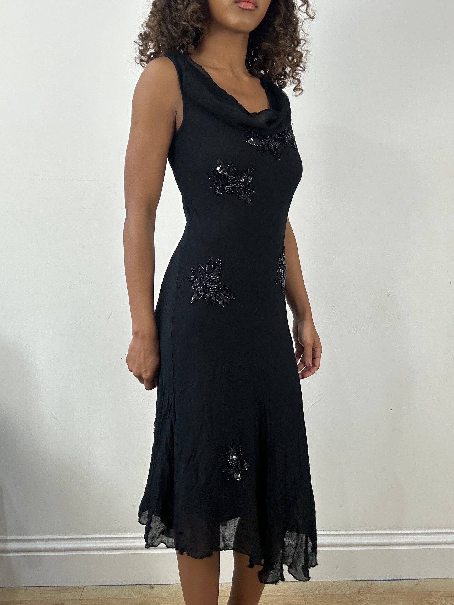 vintage edit thirty-four | small black mesh overlay midi dress