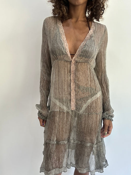 beach drop | small/medium grey sheer button up dress