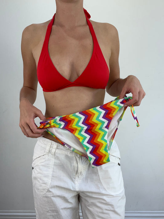summer edit | small red and green bikini set with zigzag print