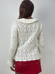 vintage edit thirty-three | small white knit cardigan top with tie up ribbon