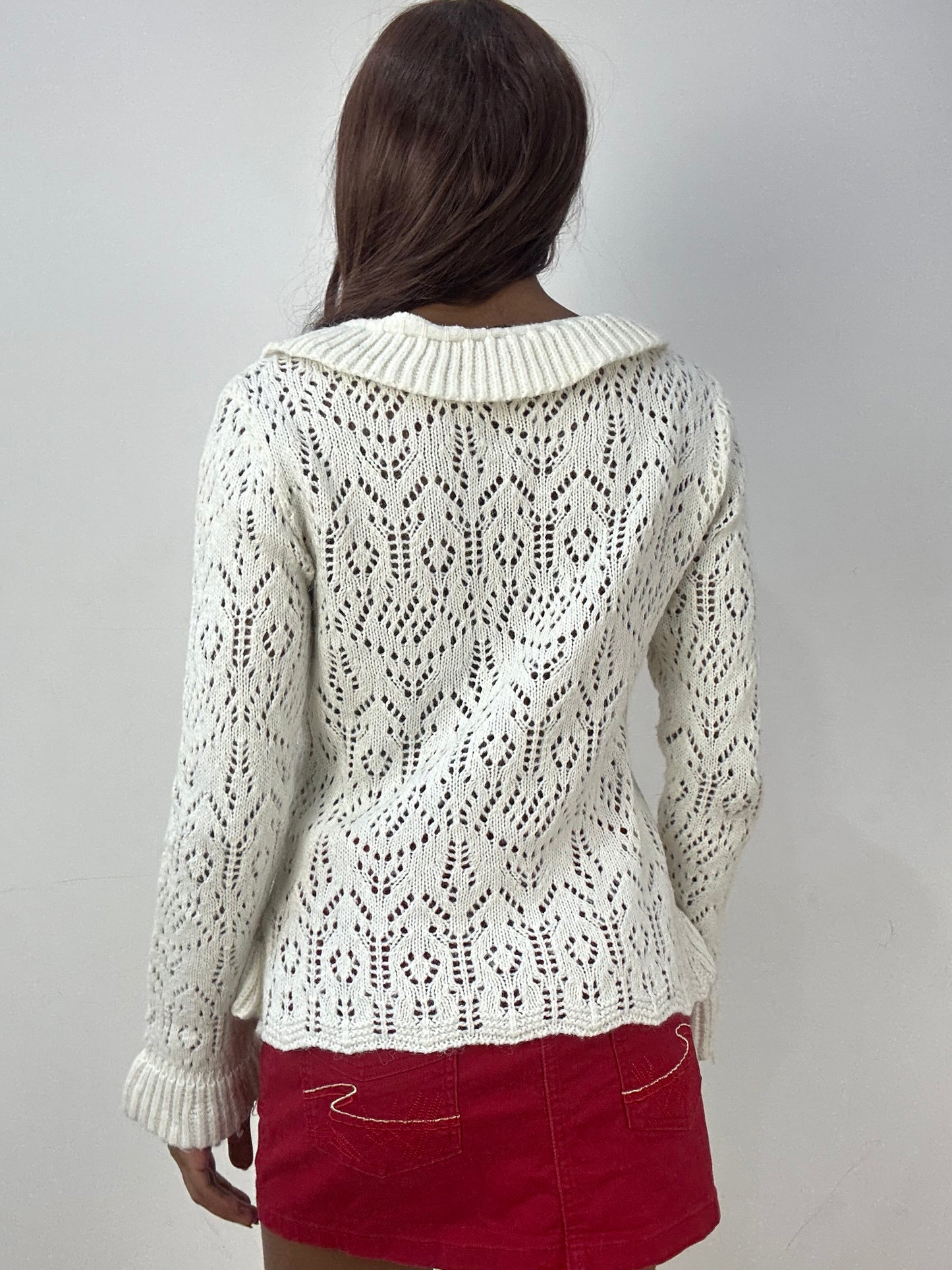 vintage edit thirty-three | small white knit cardigan top with tie up ribbon