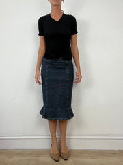 💻 LIBRARIAN CORE | small dark wash blue denim midi skirt
