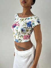 💻‼️ small white off the shoulder top with floral print