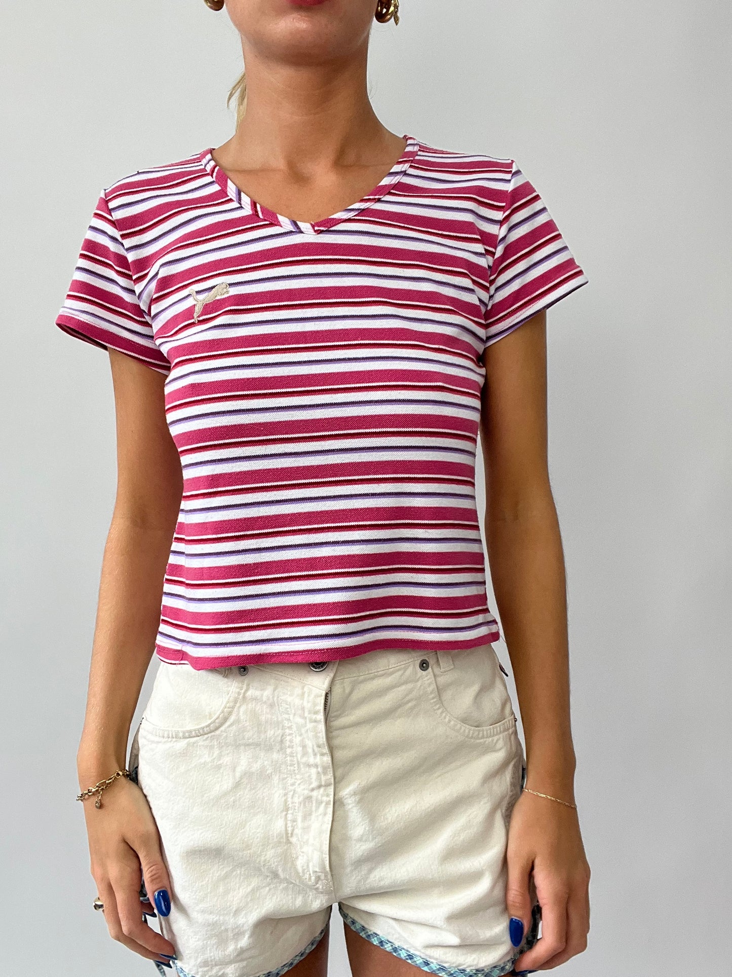 FRUITY DROP | medium pink and white striped puma t-shirt