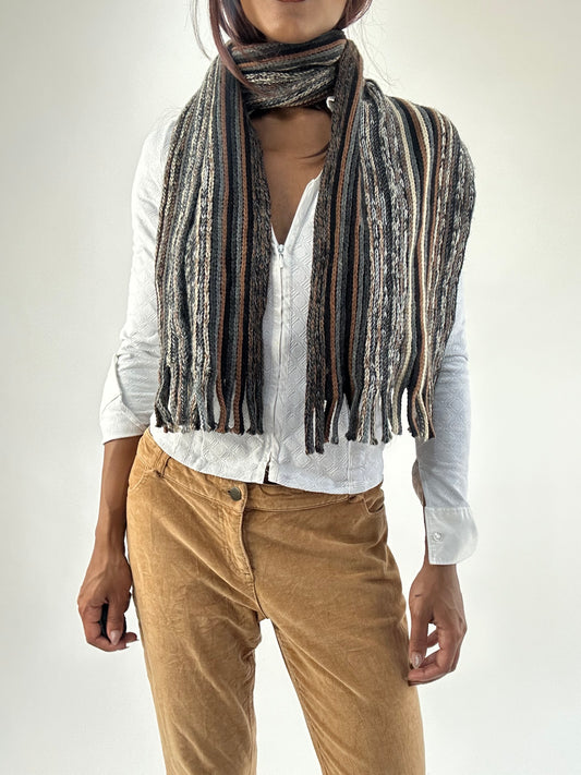 WINTER FAVOURITES | brown knitted stripy scarf