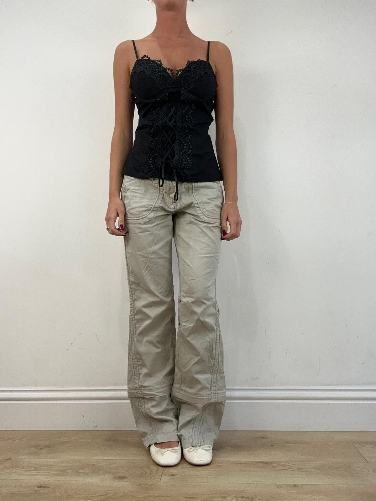 vintage edit fourteen | medium black embroidered corset style cami