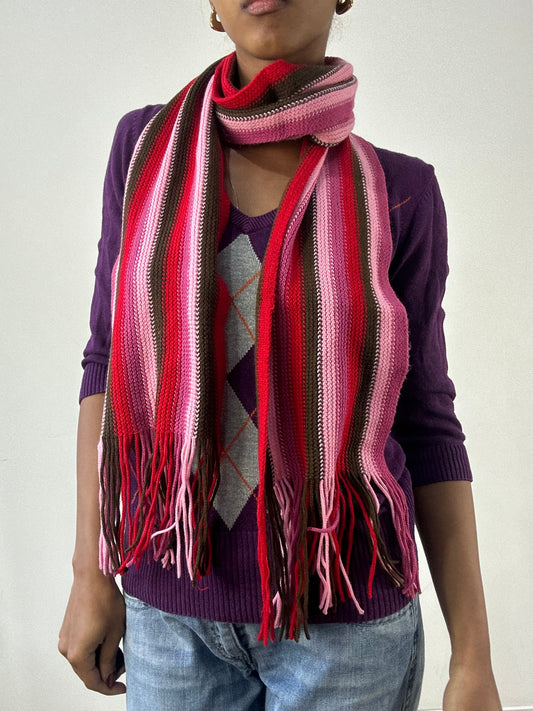 winter edit | pink and black striped knit tassel scarf