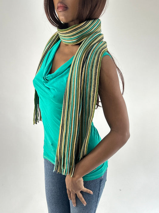 WINTER FAVOURITES | yellow and green knitted stripy scarf