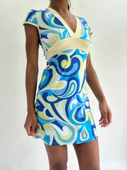 💚zara larsson Drop | kleines blaues Swirl-Muster-Minikleid