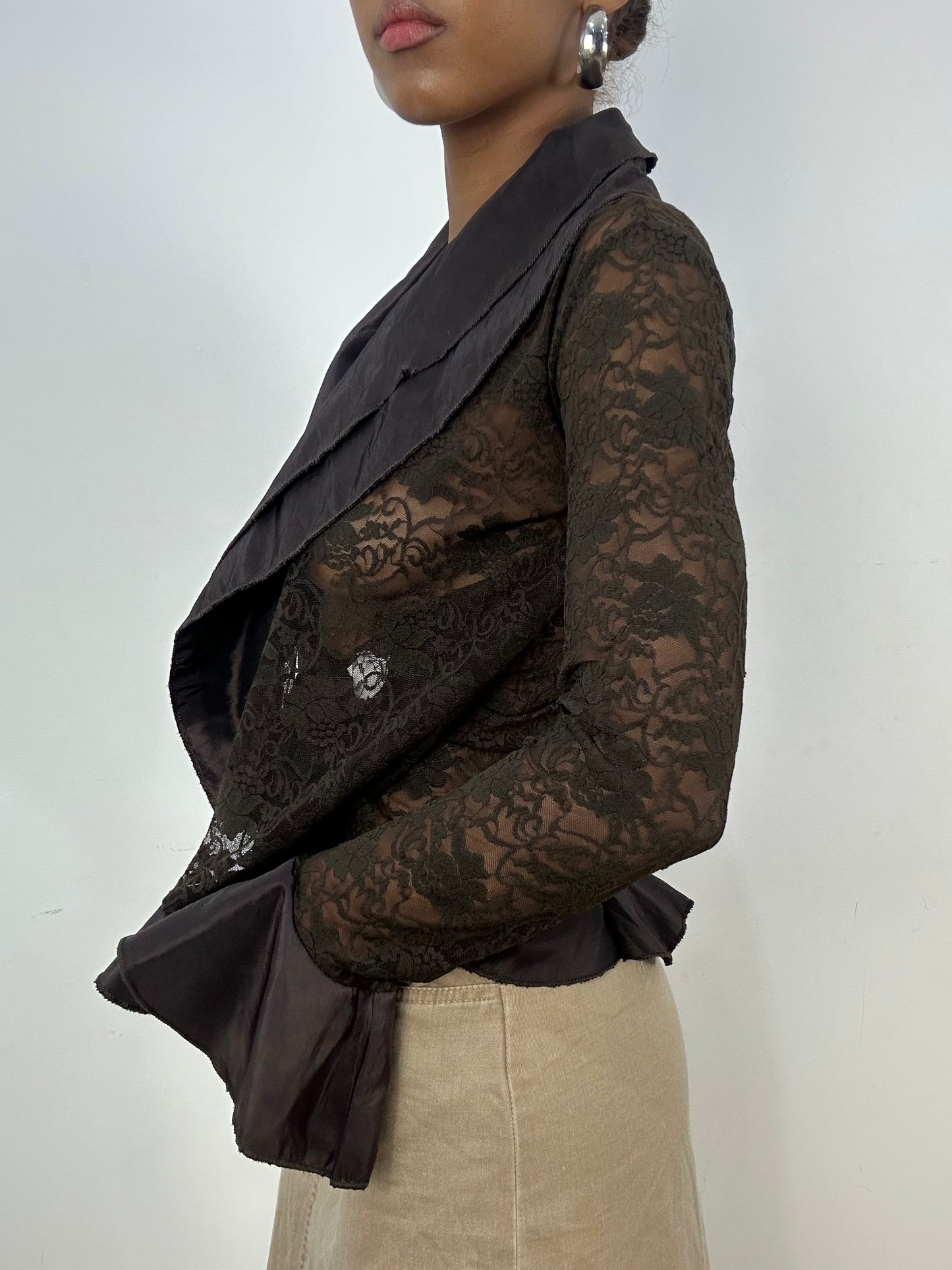 vintage edit: indie sleaze | small brown lace tie up top