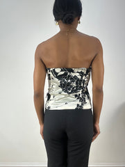 💻‼️black and white corset style bandeau with floral detail