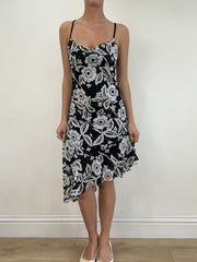 💻💚 vintage edit nineteen | small black and white floral asymmetric dress